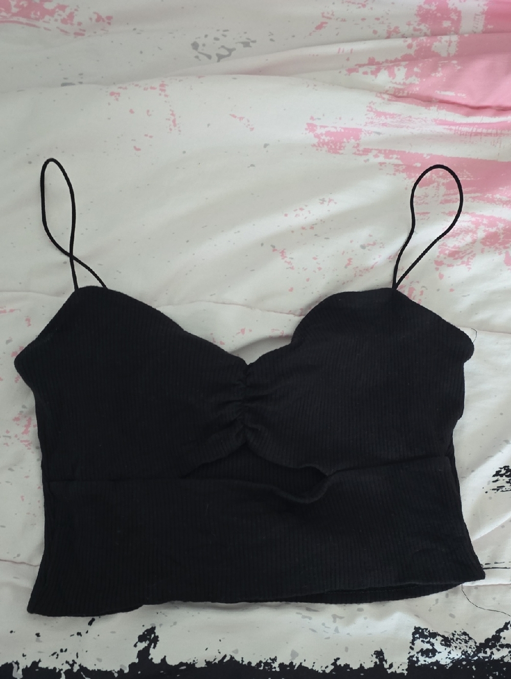 Urban Outfitters Black Ribbed Ruched Spaghetti Strap Cami